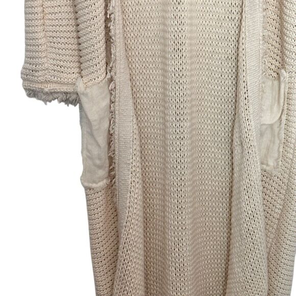 Free People Wouldn't Knit Be Nice LongLine Ivory open front Cardigan L - Picture 11 of 11
